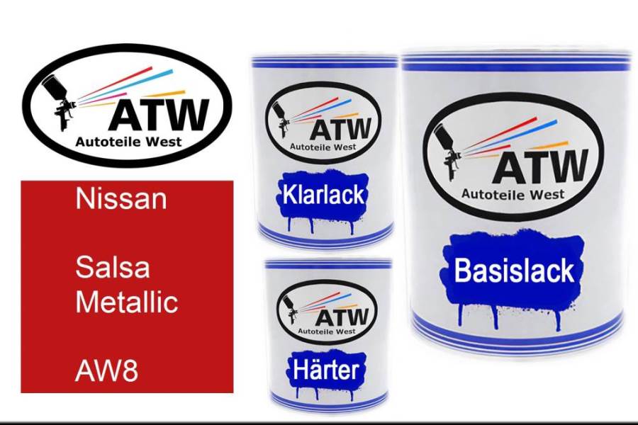 Nissan, Salsa Metallic, AW8: 1L Lackdose + 1L Klarlack + 500ml Härter - Set, von ATW Autoteile West.